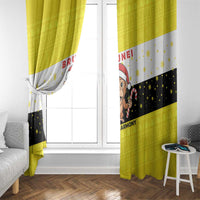 Brunei Christmas Window Curtain with Cartoon Monkey Santa Hat Candy Cane and Yellow Black Flag Pattern - Wonder Print Shop