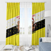 Brunei Christmas Window Curtain with Cartoon Monkey Santa Hat Candy Cane and Yellow Black Flag Pattern - Wonder Print Shop