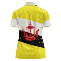 Brunei Christmas Women Polo Shirt with Cartoon Monkey Santa Hat Candy Cane and Yellow Black Flag Pattern - Wonder Print Shop