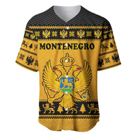 Montenegro Christmas Baseball Jersey with Gold-Black Theme, Double-Headed Eagle, and Map Motif - Wonder Print Shop