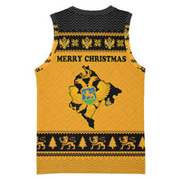 Montenegro Christmas Basketball Jersey with Gold-Black Theme, Double-Headed Eagle, and Map Motif - Wonder Print Shop