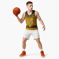 Montenegro Christmas Basketball Jersey with Gold-Black Theme, Double-Headed Eagle, and Map Motif - Wonder Print Shop