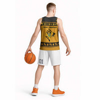 Montenegro Christmas Basketball Jersey with Gold-Black Theme, Double-Headed Eagle, and Map Motif - Wonder Print Shop