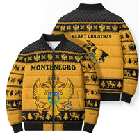 Montenegro Christmas Bomber Puffer Jacket with Gold-Black Theme, Double-Headed Eagle, and Map Motif - Wonder Print Shop