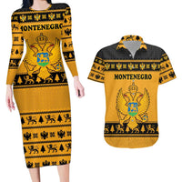 Montenegro Christmas Couples Matching Long Sleeve Bodycon Dress and Hawaiian Shirt with Gold-Black Theme, Double-Headed Eagle, and Map Motif - Wonder Print Shop