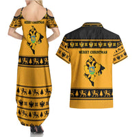 Montenegro Christmas Couples Matching Summer Maxi Dress and Hawaiian Shirt with Gold-Black Theme, Double-Headed Eagle, and Map Motif - Wonder Print Shop