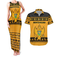 Montenegro Christmas Couples Matching Tank Maxi Dress and Hawaiian Shirt with Gold-Black Theme, Double-Headed Eagle, and Map Motif - Wonder Print Shop