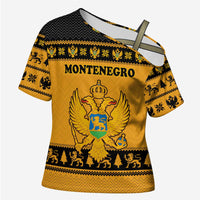 Montenegro Christmas Cross Shoulder Shirt with Gold-Black Theme, Double-Headed Eagle, and Map Motif - Wonder Print Shop