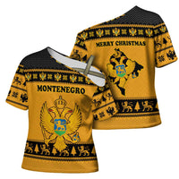 Montenegro Christmas Cross Shoulder Shirt with Gold-Black Theme, Double-Headed Eagle, and Map Motif - Wonder Print Shop