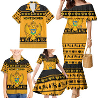 Montenegro Christmas Family Matching Mermaid Dress and Hawaiian Shirt with Gold-Black Theme, Double-Headed Eagle, and Map Motif - Wonder Print Shop
