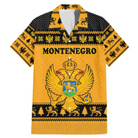 Montenegro Christmas Family Matching Mermaid Dress and Hawaiian Shirt with Gold-Black Theme, Double-Headed Eagle, and Map Motif - Wonder Print Shop