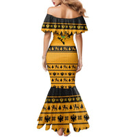 Montenegro Christmas Family Matching Mermaid Dress and Hawaiian Shirt with Gold-Black Theme, Double-Headed Eagle, and Map Motif - Wonder Print Shop