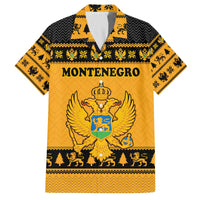 Montenegro Christmas Family Matching Off The Shoulder Long Sleeve Dress and Hawaiian Shirt with Gold-Black Theme, Double-Headed Eagle, and Map Motif - Wonder Print Shop