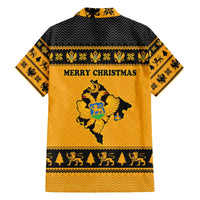 Montenegro Christmas Family Matching Off The Shoulder Long Sleeve Dress and Hawaiian Shirt with Gold-Black Theme, Double-Headed Eagle, and Map Motif - Wonder Print Shop