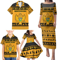 Montenegro Christmas Family Matching Puletasi and Hawaiian Shirt with Gold-Black Theme, Double-Headed Eagle, and Map Motif - Wonder Print Shop