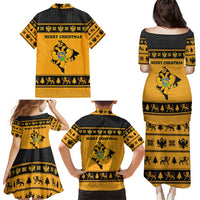 Montenegro Christmas Family Matching Puletasi and Hawaiian Shirt with Gold-Black Theme, Double-Headed Eagle, and Map Motif - Wonder Print Shop