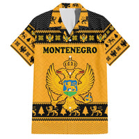 Montenegro Christmas Family Matching Short Sleeve Bodycon Dress and Hawaiian Shirt with Gold-Black Theme, Double-Headed Eagle, and Map Motif - Wonder Print Shop