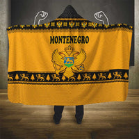 Montenegro Christmas Hooded Blanket with Gold-Black Theme, Double-Headed Eagle, and Map Motif - Wonder Print Shop