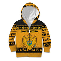 Montenegro Christmas Kid Hoodie with Gold-Black Theme, Double-Headed Eagle, and Map Motif - Wonder Print Shop
