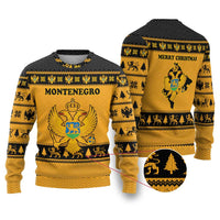 Montenegro Christmas Ugly Christmas Sweater with Gold-Black Theme, Double-Headed Eagle, and Map Motif - Wonder Print Shop