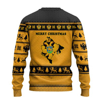 Montenegro Christmas Ugly Christmas Sweater with Gold-Black Theme, Double-Headed Eagle, and Map Motif - Wonder Print Shop