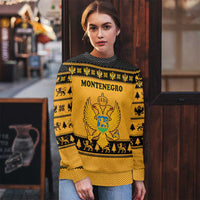 Montenegro Christmas Ugly Christmas Sweater with Gold-Black Theme, Double-Headed Eagle, and Map Motif - Wonder Print Shop