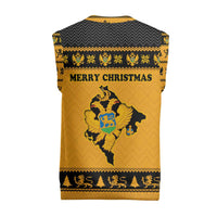Montenegro Christmas Knitted V-Neck Vest with Gold-Black Theme, Double-Headed Eagle, and Map Motif - Wonder Print Shop