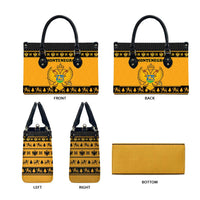 Montenegro Christmas Leather Bag with Gold-Black Theme, Double-Headed Eagle, and Map Motif - Wonder Print Shop