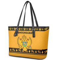 Montenegro Christmas Leather Tote Bag with Gold-Black Theme, Double-Headed Eagle, and Map Motif - Wonder Print Shop