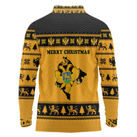 Montenegro Christmas Long Sleeve Polo Shirt with Gold-Black Theme, Double-Headed Eagle, and Map Motif - Wonder Print Shop