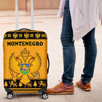 Montenegro Christmas Luggage Cover with Gold-Black Theme, Double-Headed Eagle, and Map Motif - Wonder Print Shop
