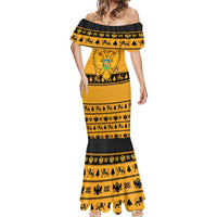 Montenegro Christmas Mermaid Dress with Gold-Black Theme, Double-Headed Eagle, and Map Motif - Wonder Print Shop