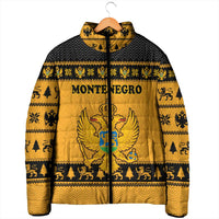 Montenegro Christmas Padded Jacket with Gold-Black Theme, Double-Headed Eagle, and Map Motif - Wonder Print Shop