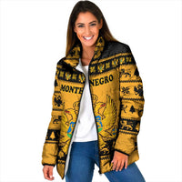Montenegro Christmas Padded Jacket with Gold-Black Theme, Double-Headed Eagle, and Map Motif - Wonder Print Shop