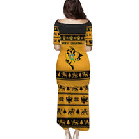 Montenegro Christmas Puletasi with Gold-Black Theme, Double-Headed Eagle, and Map Motif - Wonder Print Shop