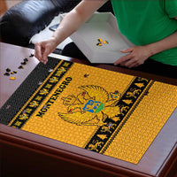 Montenegro Christmas Puzzle with Gold-Black Theme, Double-Headed Eagle, and Map Motif - Wonder Print Shop