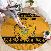 Montenegro Christmas Round Carpet with Gold-Black Theme, Double-Headed Eagle, and Map Motif - Wonder Print Shop