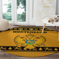 Montenegro Christmas Round Carpet with Gold-Black Theme, Double-Headed Eagle, and Map Motif - Wonder Print Shop