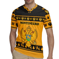 Montenegro Christmas Rugby Jersey with Gold-Black Theme, Double-Headed Eagle, and Map Motif - Wonder Print Shop
