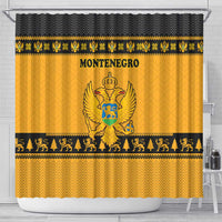 Montenegro Christmas Shower Curtain with Gold-Black Theme, Double-Headed Eagle, and Map Motif - Wonder Print Shop