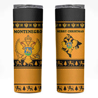 Montenegro Christmas Skinny Tumbler with Gold-Black Theme, Double-Headed Eagle, and Map Motif - Wonder Print Shop