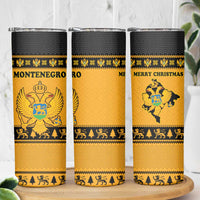Montenegro Christmas Skinny Tumbler with Gold-Black Theme, Double-Headed Eagle, and Map Motif - Wonder Print Shop
