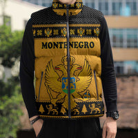 Montenegro Christmas Sleeveless Puffer Jacket with Gold-Black Theme, Double-Headed Eagle, and Map Motif - Wonder Print Shop