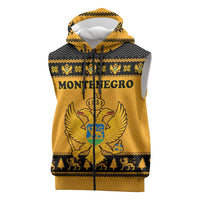 Montenegro Christmas Sleeveless Zip Hoodie with Gold-Black Theme, Double-Headed Eagle, and Map Motif - Wonder Print Shop