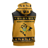Montenegro Christmas Sleeveless Zip Hoodie with Gold-Black Theme, Double-Headed Eagle, and Map Motif - Wonder Print Shop