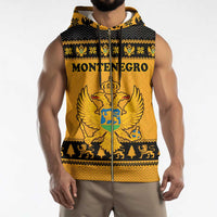 Montenegro Christmas Sleeveless Zip Hoodie with Gold-Black Theme, Double-Headed Eagle, and Map Motif - Wonder Print Shop
