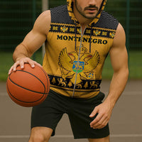 Montenegro Christmas Sleeveless Zip Hoodie with Gold-Black Theme, Double-Headed Eagle, and Map Motif - Wonder Print Shop