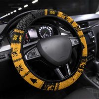 Montenegro Christmas Steering Wheel Cover with Gold-Black Theme, Double-Headed Eagle, and Map Motif - Wonder Print Shop