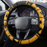 Montenegro Christmas Steering Wheel Cover with Gold-Black Theme, Double-Headed Eagle, and Map Motif - Wonder Print Shop