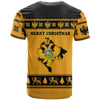 Montenegro Christmas T Shirt with Gold-Black Theme, Double-Headed Eagle, and Map Motif - Wonder Print Shop